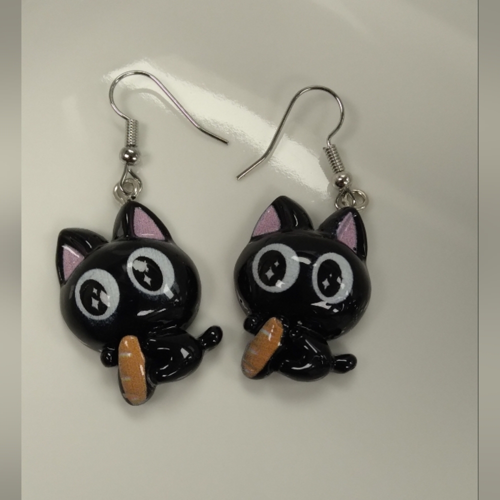 Black Cat Earrings with French Bread